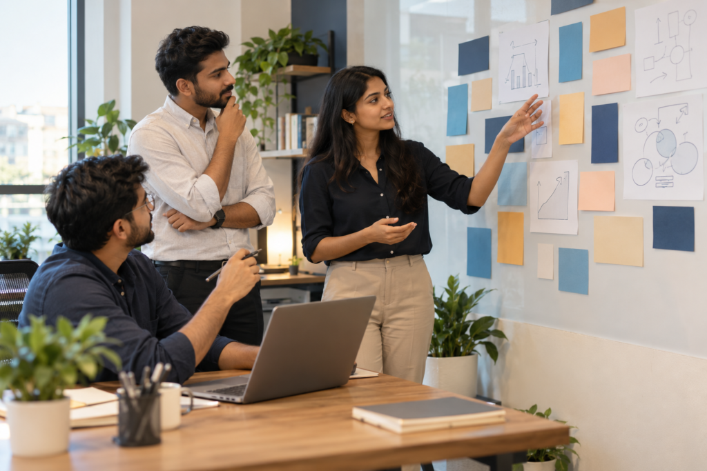 Startup team planning their business in an office